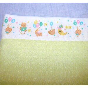 VTG Bunny Esmond Yellow  Baby Crib Blanket Satin Bear Trim UNUSE 36" x 43"